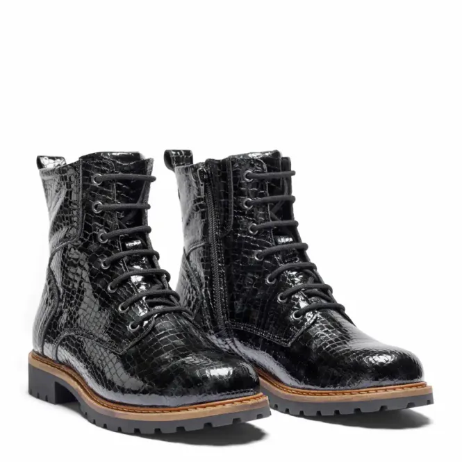 Hovedbilde Women's lace-up boot with zipper Embossed Black